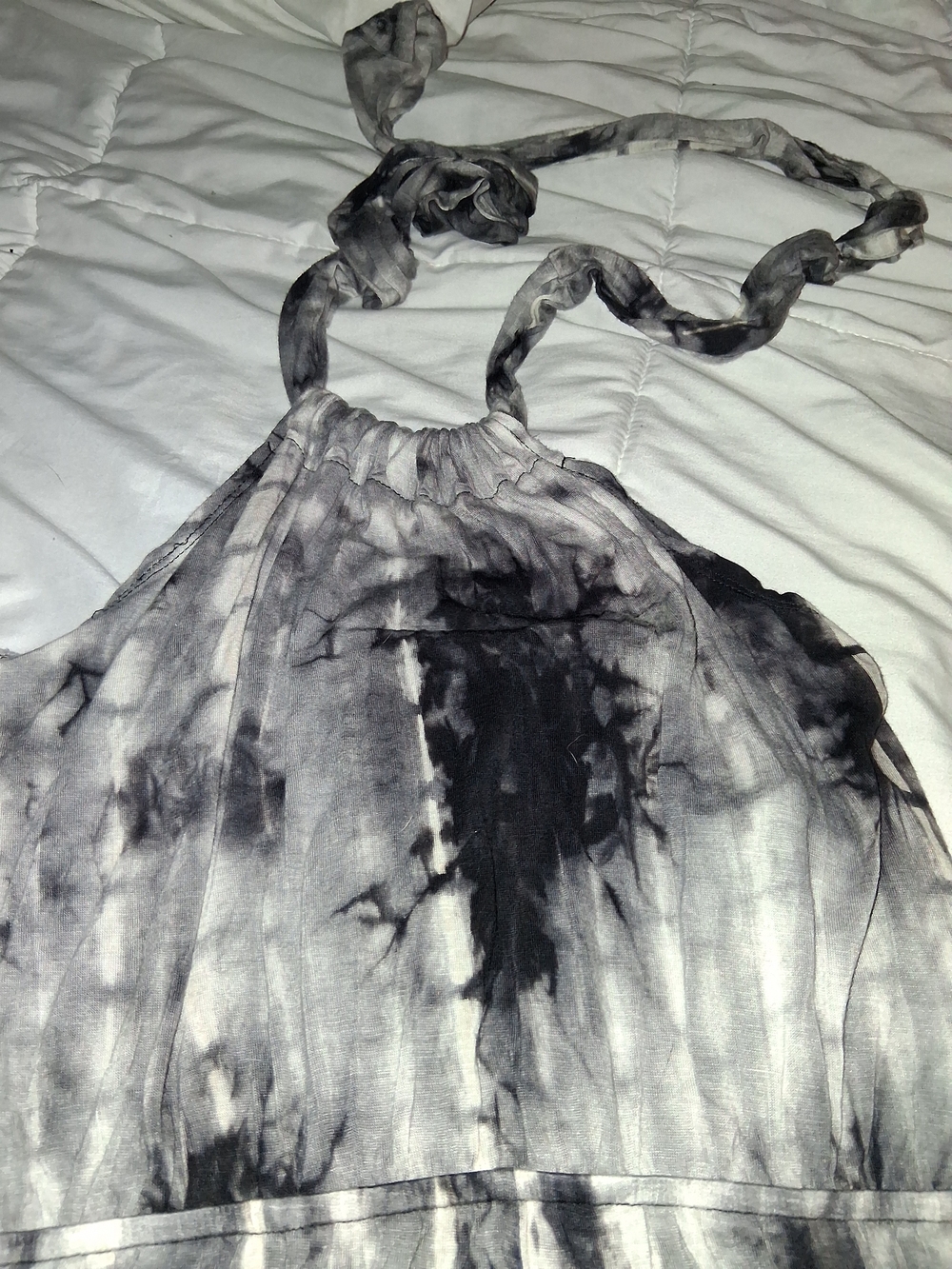 Tie-Dye Halter Maxi Dress in Black and Gray